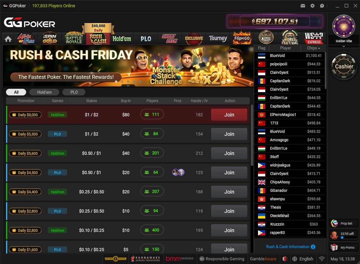 GGPoker Rush & Cash Lobby